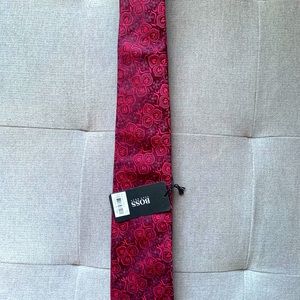 New Hugo Boss Mens Silk tie in Red Print